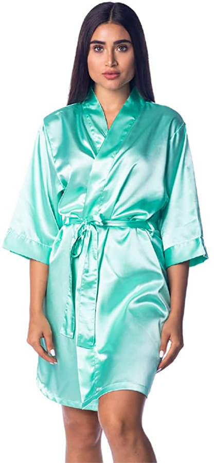 Pretty Robes Silk Satin Robes for Women Short Kimono Robe for Brides and Bridesmaids Wedding and Bridal Party Loungewear Apparel & Accessories > Clothing > Sleepwear & Loungewear > Robes Pretty Robes Mint 1X-2X 