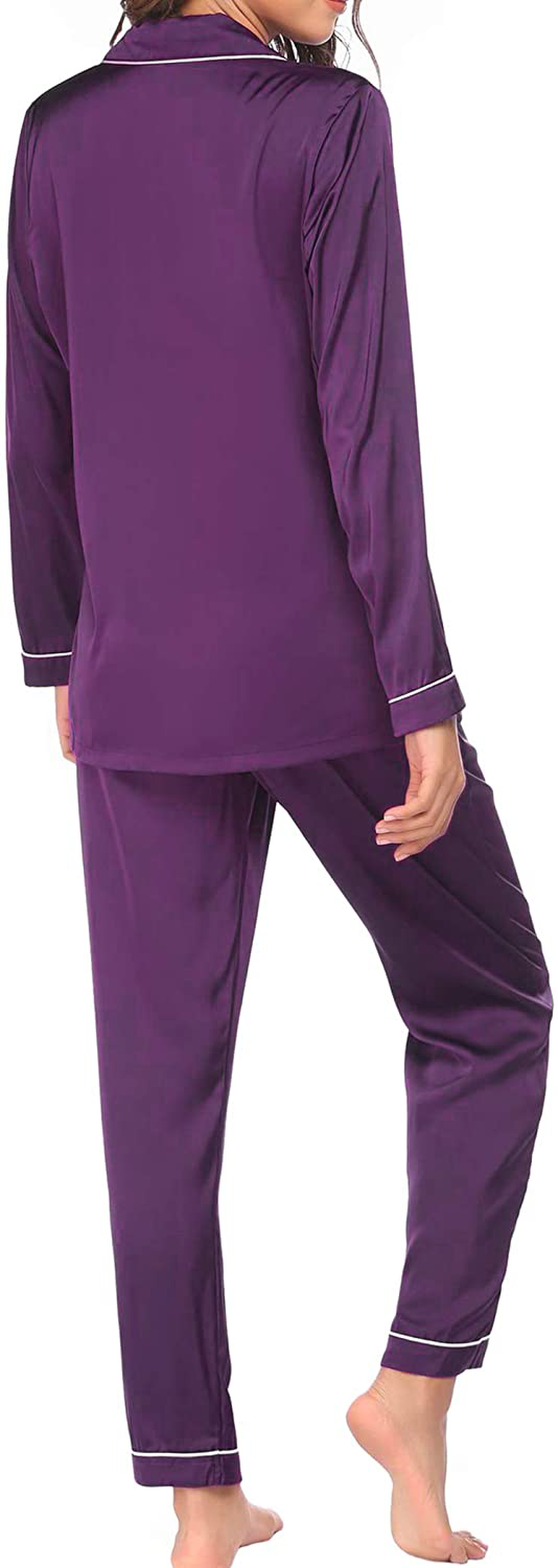 Ekouaer Satin Pajamas Women’S Long Sleeve Sleepwear Silk Soft Button down Loungewear Pjs Set S-XXL Apparel & Accessories > Clothing > Sleepwear & Loungewear > Pajamas Kylie Max   
