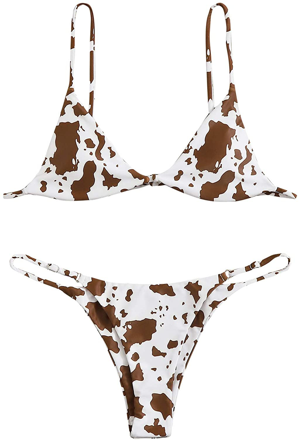 SOLY HUX Women's Print Tie Back Triangle Bikini Bathing Suits 2 Piece Swimsuits Apparel & Accessories > Clothing > Swimwear KYLIE MAX White Brown Large 