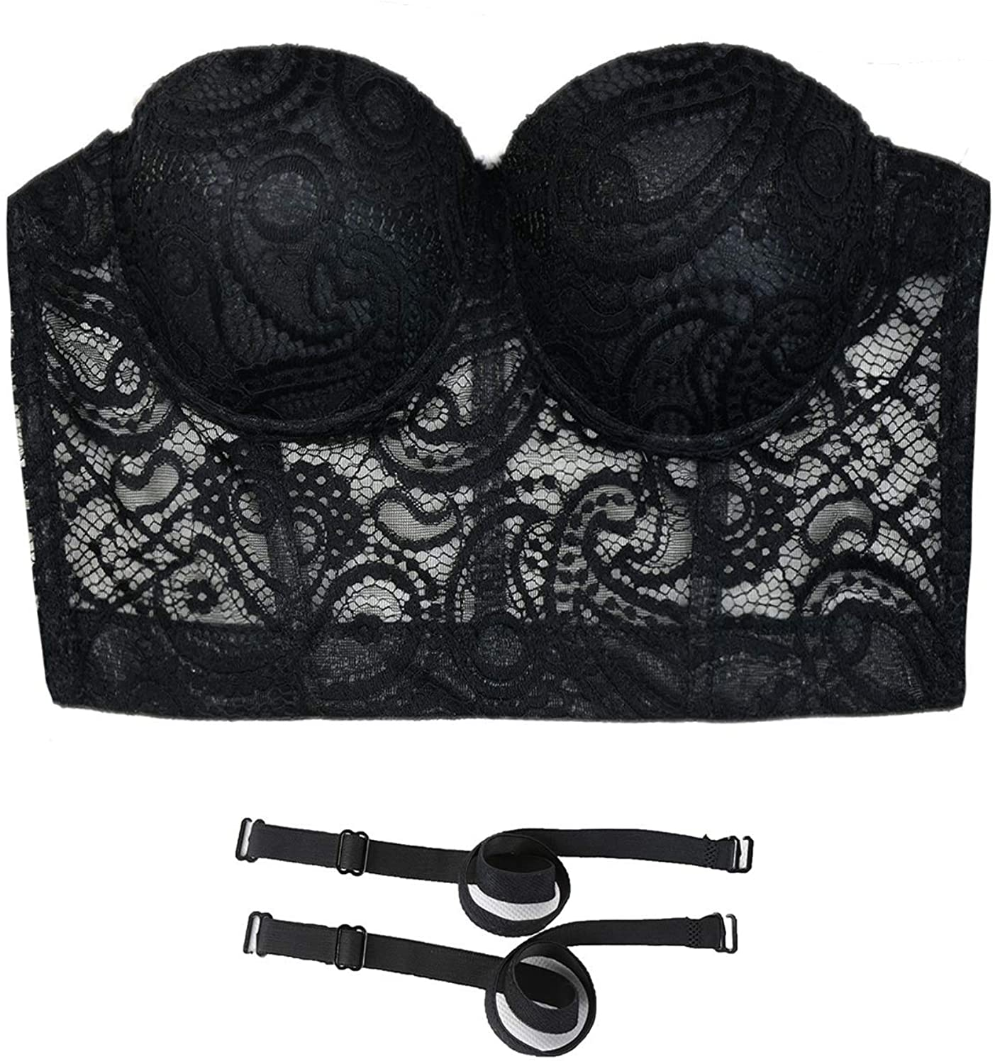 ELLACCI Women'S Paisley Mesh Lace Bustier Crop Top Sexy Corset Top Bra Black Apparel & Accessories > Clothing > Underwear & Socks > Lingerie ELLACCI   