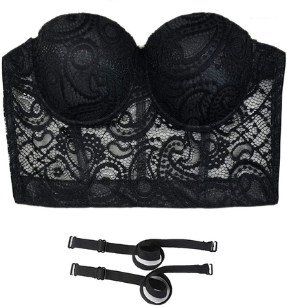 ELLACCI Women'S Paisley Mesh Lace Bustier Crop Top Sexy Corset Top Bra Black Apparel & Accessories > Clothing > Underwear & Socks > Lingerie ELLACCI   