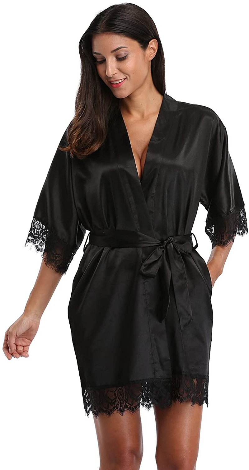 Silk Kimono Robe Women Sleepwear Short Bridesmaid Bath Robes Wedding Party Apparel & Accessories > Clothing > Sleepwear & Loungewear > Robes The Bund   