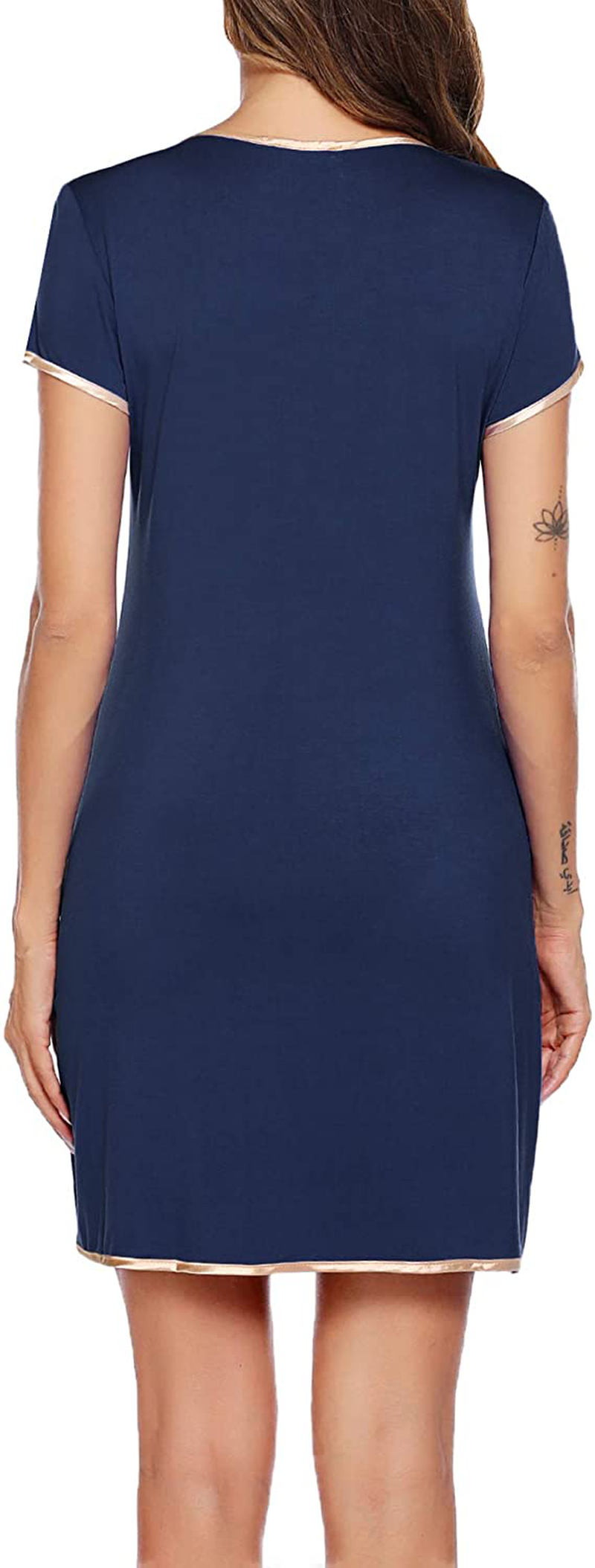 Ekouaer Womens Nightgown Sleep Shirt Dress Satin Patchwork Short Sleeve Sleepwear with Pocket Apparel & Accessories > Clothing > Sleepwear & Loungewear > Nightgowns Kylie Max   