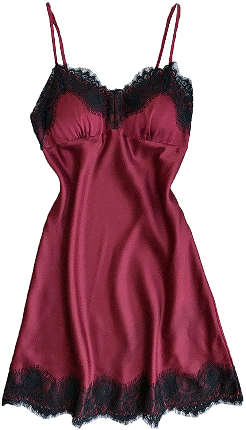Women'S Lace Chemise Nightgown Sexy V Neck Full Slip Babydoll Sleepwear Soft Spaghetti Straps Lounge Dress Lingerie Apparel & Accessories > Clothing > Underwear & Socks > Lingerie Kylie Max   