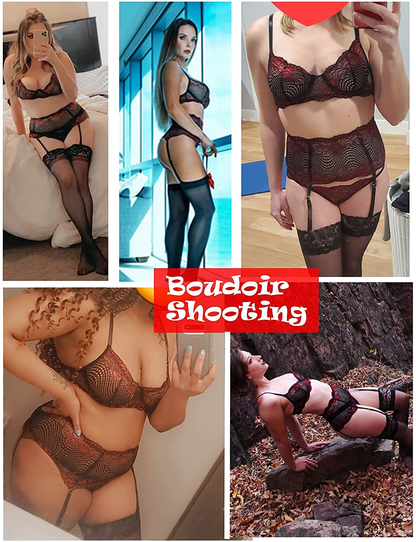 Avidlove Women Lingerie Set with Garter Belts Sexy Bra and Panty High Waist Lingerie Underwire Wine Red Large&Black Large Apparel & Accessories > Clothing > Underwear & Socks > Lingerie Avidlove   
