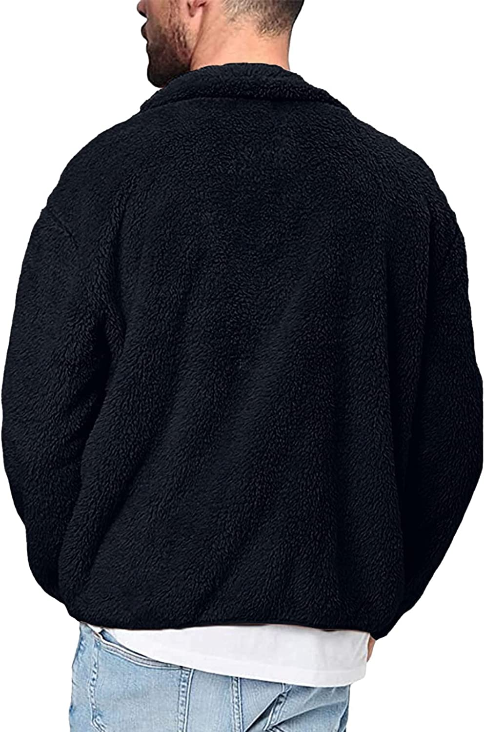 Merthy Mens Fuzzy Sherpa Fleece Jacket Casual Long Sleeve Stand Collar Furry Faux Woolen Cardigan Coat Zipper Teddy Coats Apparel & Accessories > Clothing > Underwear & Socks > Shapewear Merthy   