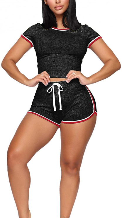 Burband Womens Casual Loungewear 2 Piece Shorts Sets Short Sleeve Sexy Crop Top and Jogger Shorts Summer Tracksuits Outfits Apparel & Accessories > Clothing > Underwear & Socks > Shapewear Burband   