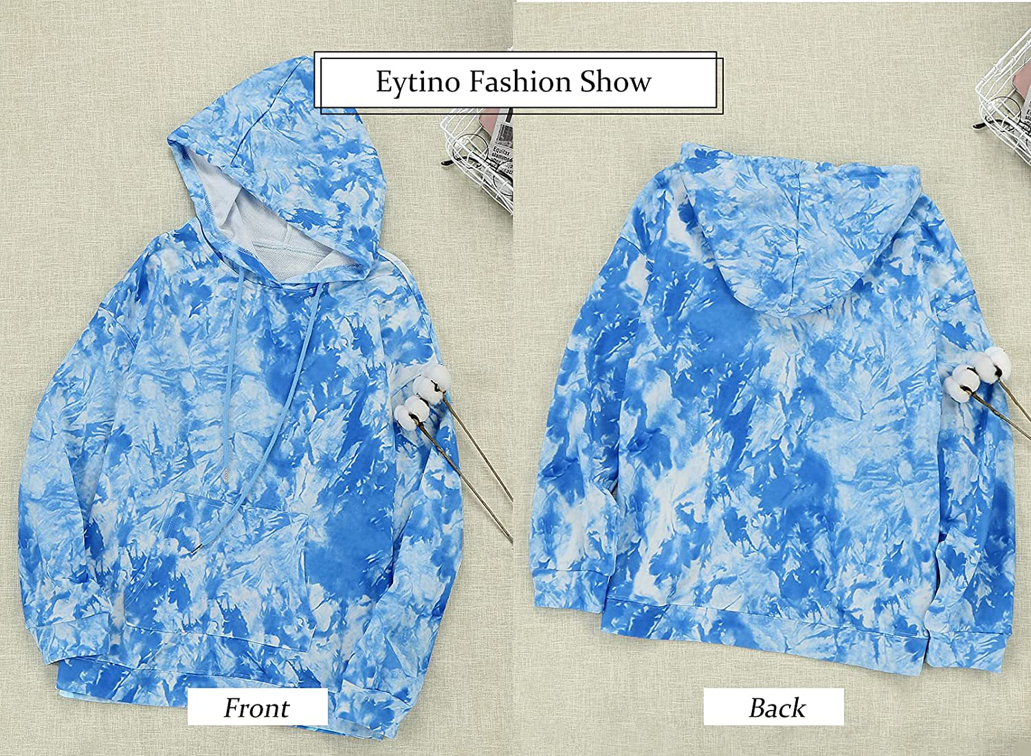 Eytino Women Hoodies Tops Tie Dye Printed Long Sleeve Drawstring Pullover Sweatshirts with Pocket(S-Xxl) Apparel & Accessories > Clothing > Activewear Kylie Max   