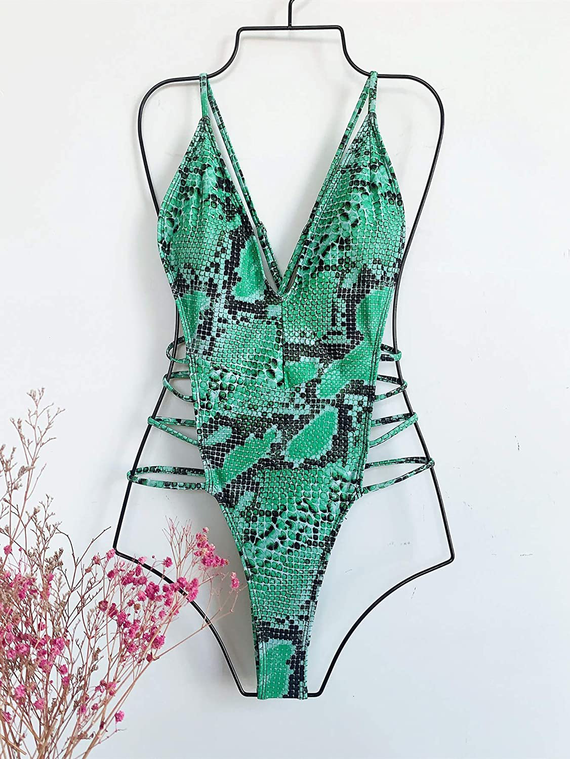 Shein Women'S Snakeskin Bathing Suit One Piece Swimsuit Strappy Bikini Swimwear Apparel & Accessories > Clothing > Swimwear Kylie Max   