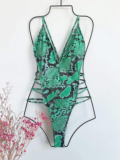Shein Women'S Snakeskin Bathing Suit One Piece Swimsuit Strappy Bikini Swimwear Apparel & Accessories > Clothing > Swimwear Kylie Max   