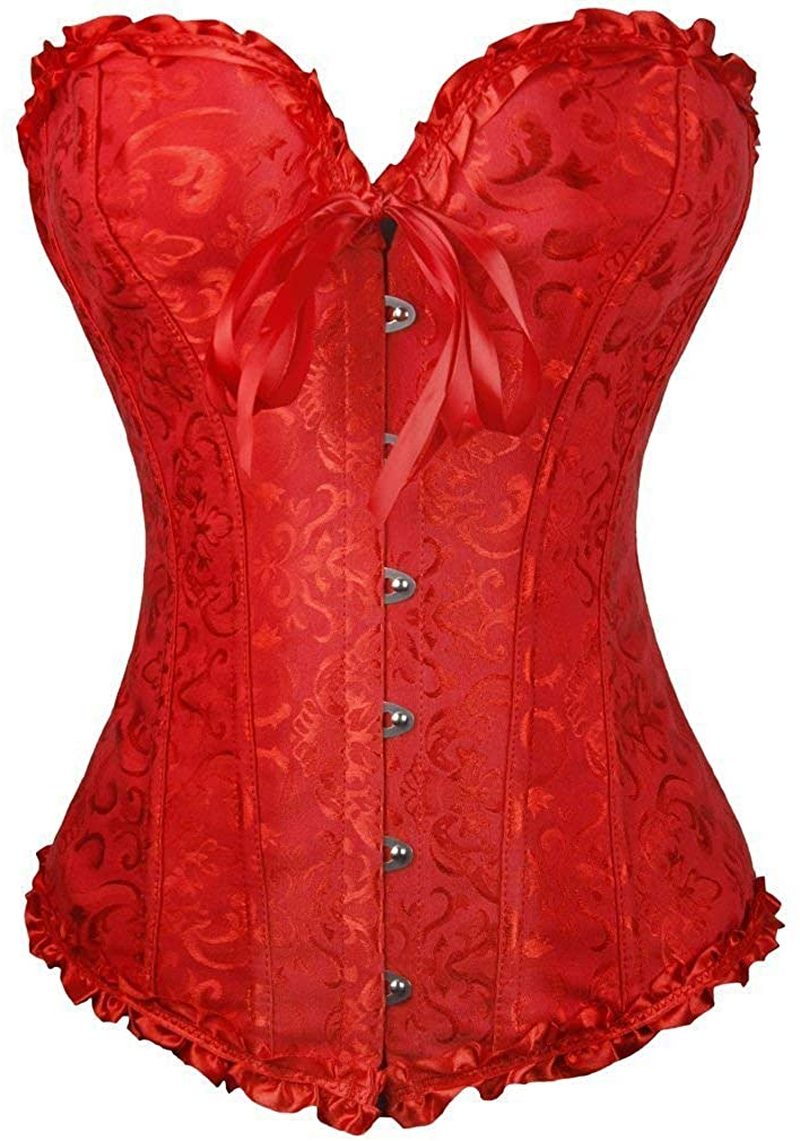 NIYIGEJI Satin Sexy Strong Boned Corset Lace up Overbust Waist Cincher Bustier Bodyshaper Top Apparel & Accessories > Clothing > Underwear & Socks > Lingerie NIYIGEJI Red-1 3X-Large 