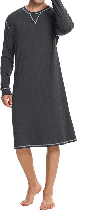 SWOMOG Men'S Nightshirt Long Sleeve Crewneck Modal Nightgown Loose Comfy Sleep Shirt Apparel & Accessories > Clothing > Sleepwear & Loungewear > Nightgowns Kylie Max   
