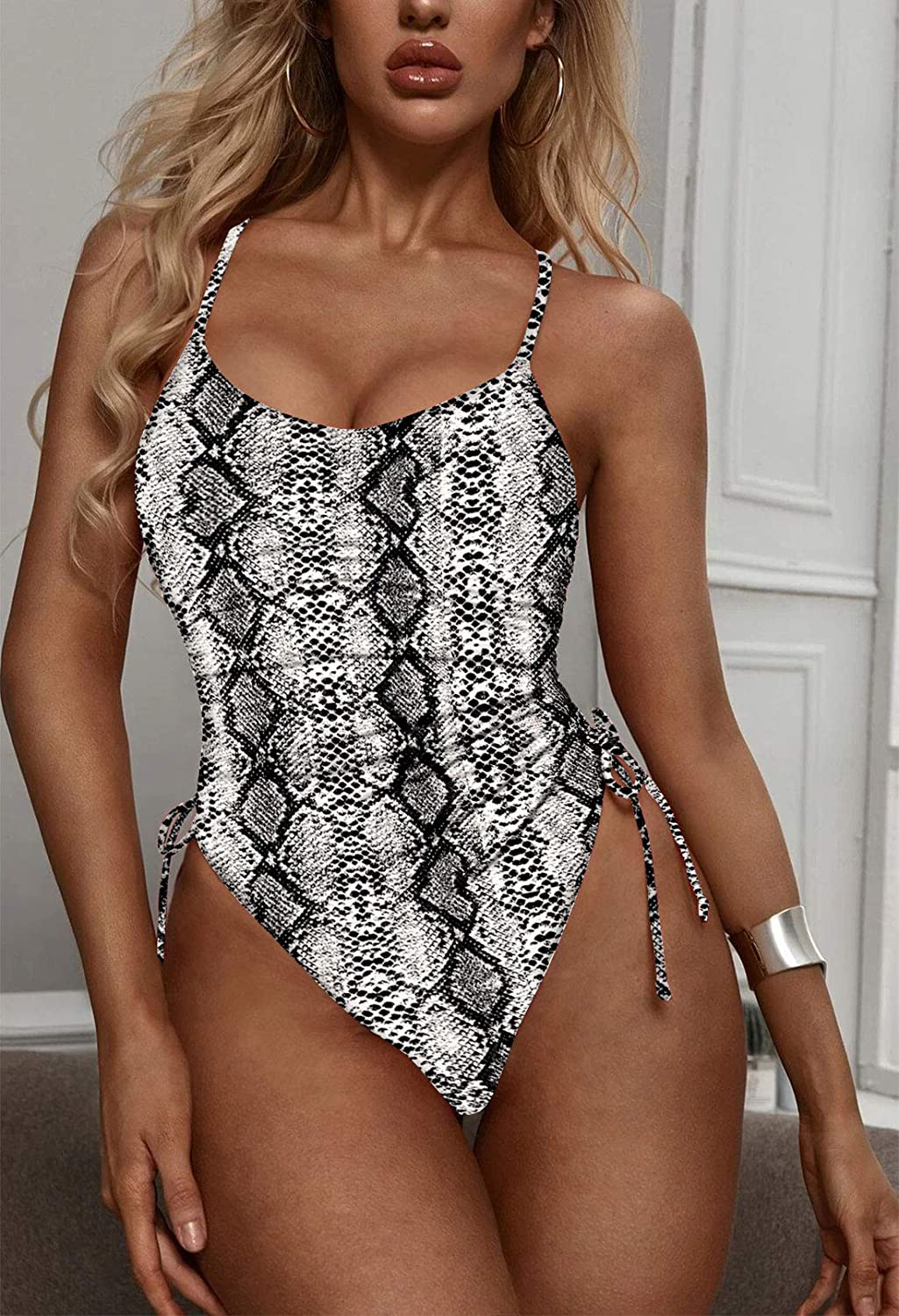 Viottiset Women'S Ruched High Cut One Piece Swimsuit Tummy Control Monokini Bikini Apparel & Accessories > Clothing > Swimwear Kylie Max   
