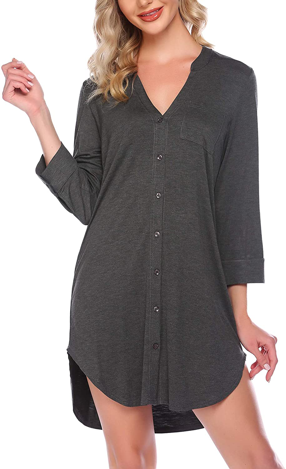 Ekouaer Women'S Nightgown Striped Sleepwear 3/4 Sleeves Nightshirts Soft Button Sleep Dress Apparel & Accessories > Clothing > Sleepwear & Loungewear > Nightgowns Kylie Max   