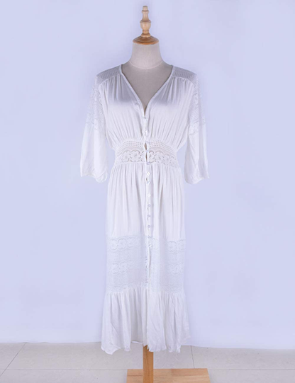 Bsubseach Women Sexy Lace Crochet Open Front Swimsuit Beach Long Kimono Cover Ups Apparel & Accessories > Clothing > Swimwear Kylie Max   