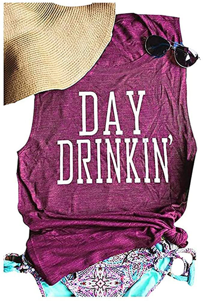 Bealatt Day Drinkin’ Casual Tank Tops Funny Letters Print Vest T-Shirt, Cute Drinking Shirt Tank for Women Apparel & Accessories > Clothing > Activewear Kylie Max   