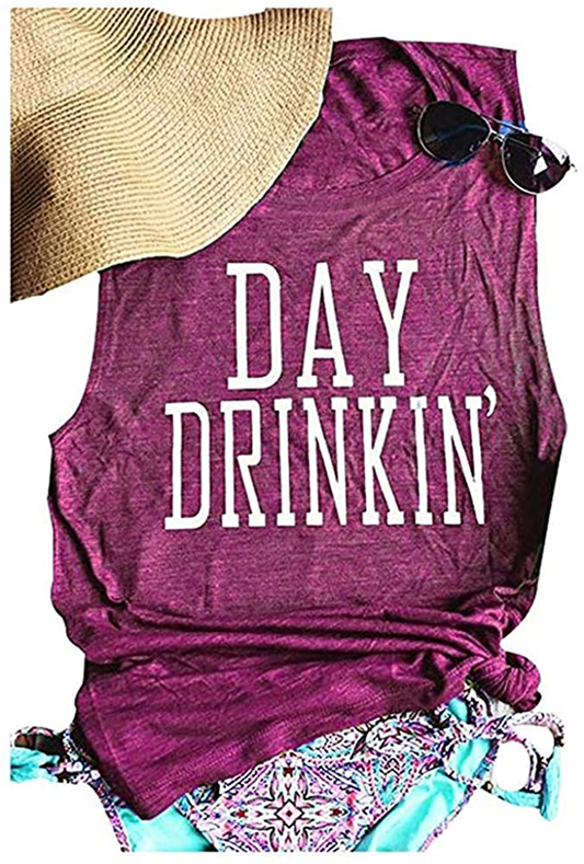 Bealatt Day Drinkin’ Casual Tank Tops Funny Letters Print Vest T-Shirt, Cute Drinking Shirt Tank for Women Apparel & Accessories > Clothing > Activewear Kylie Max   