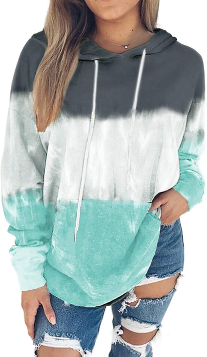 Eytino Women Hoodies Tops Tie Dye Printed Long Sleeve Drawstring Pullover Sweatshirts with Pocket(S-Xxl) Apparel & Accessories > Clothing > Activewear Kylie Max   