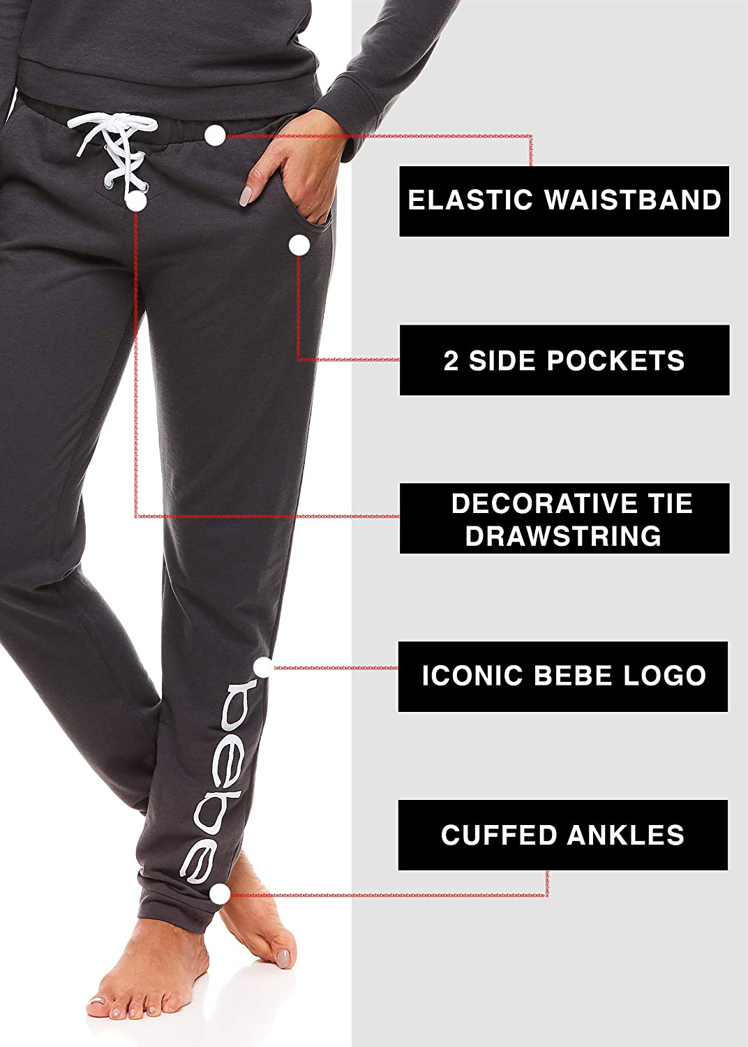 bebe Womens Cuffed Long Sleeve Shirt and Skinny Lounge Pajama Pants Sleep Set Apparel & Accessories > Clothing > Sleepwear & Loungewear > Pajamas bebe   