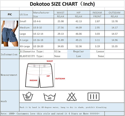 Dokotoo Womens Comfy Drawstring Casual Elastic Waist Pocketed Shorts Apparel & Accessories > Clothing > Shorts Kylie Max   