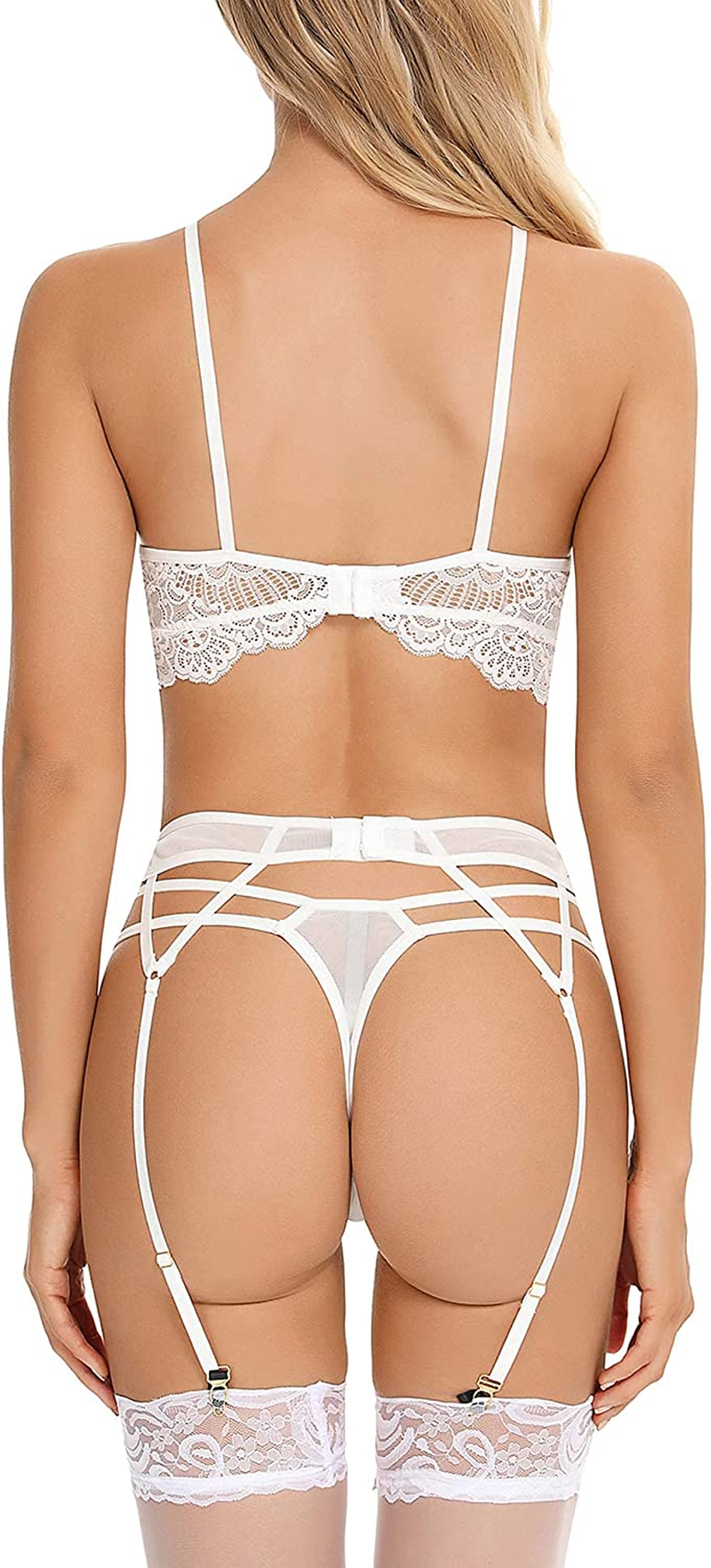 RSLOVE Women Sexy Lingerie Sets with Garter Belt 3 Piece Lace Teddy Babydoll Bodysuit Apparel & Accessories > Clothing > Underwear & Socks > Lingerie KYLIE MAX   