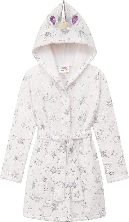 Hooded Terry Robe with Slippers Set for Girls, Unicorn Heart Plush Fleece Robe and Matching Slip-Ons Apparel & Accessories > Clothing > Sleepwear & Loungewear > Robes Kylie Max   