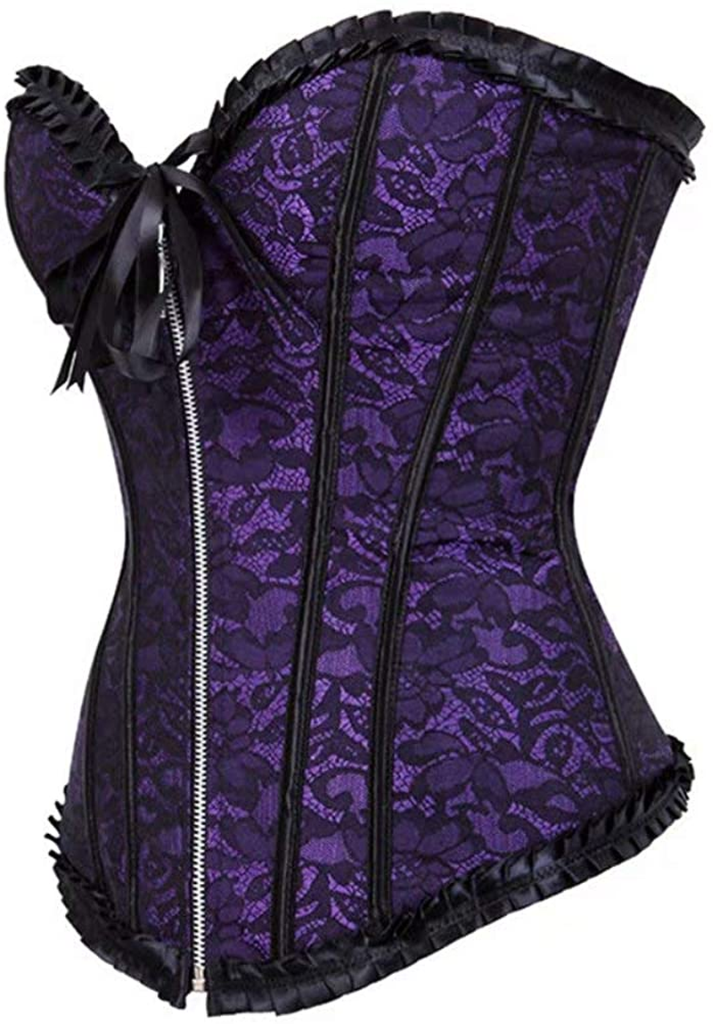 Corset Top Bustier Women'S Overbust Satin Floral Lace up Trim plus Size Bodyshaper Apparel & Accessories > Clothing > Underwear & Socks > Lingerie jutrisujo   