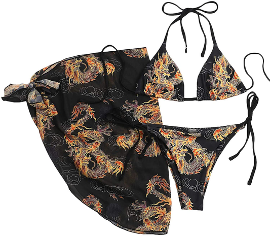 SOLY HUX Women'S 3 Piece Tie Dye Bikini Set Swimsuit with Sarongs Cover Ups Beach Skirt Bathing Suit Apparel & Accessories > Clothing > Swimwear Kylie Max   