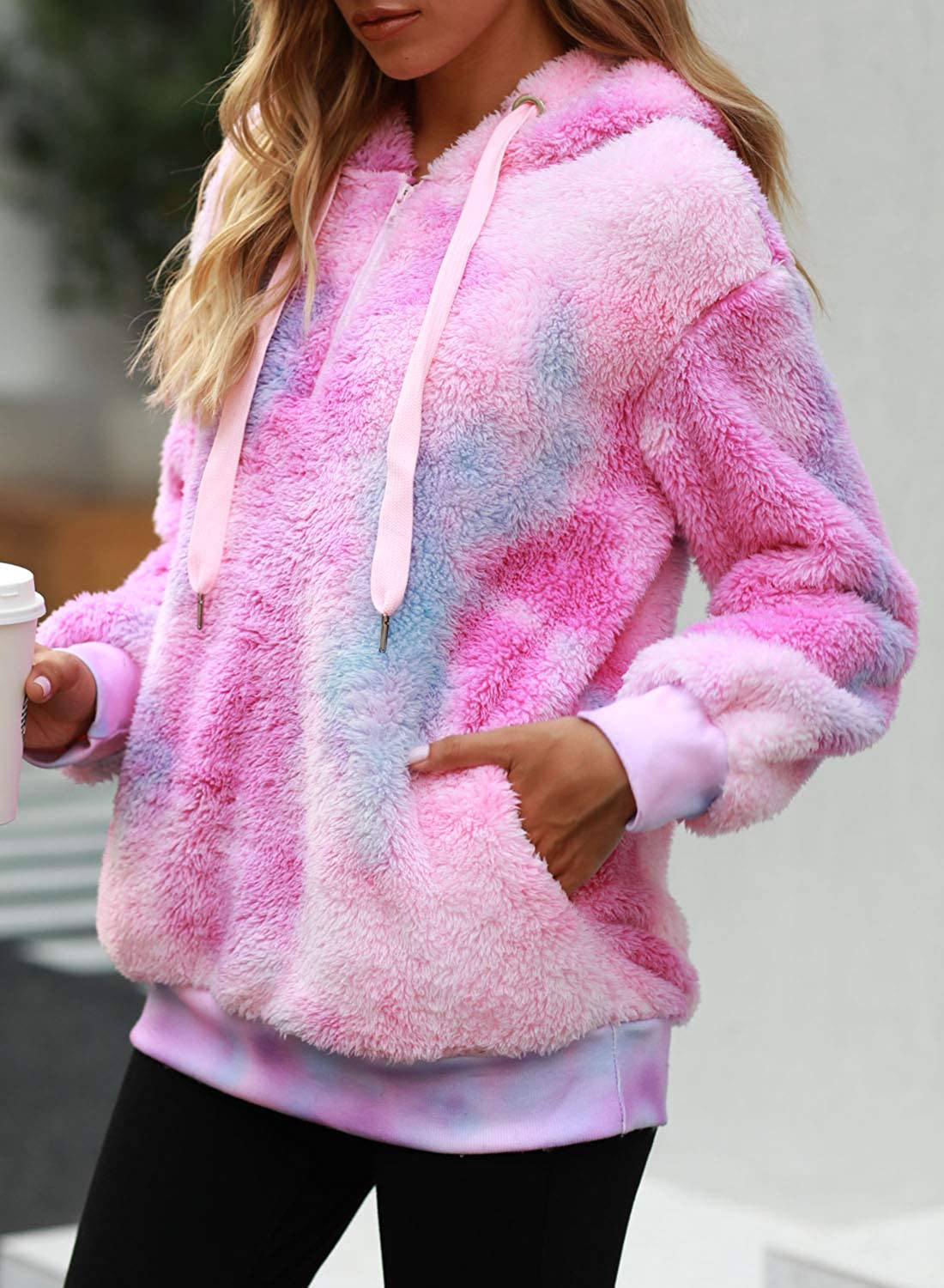 Nirovien Womens Sherpa Pullover Tie Dye Fuzzy Hoodie Double Fleece Sweatshirts Fluffy Oversized Plaid Outerwear Apparel & Accessories > Clothing > Activewear Kylie Max   