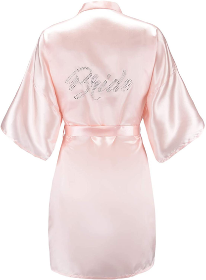 EPLAZA Women'S One Size Silver Rhinestones Bride Bridesmaid Short Satin Robes for Wedding Party Getting Ready Apparel & Accessories > Clothing > Sleepwear & Loungewear > Robes Kylie Max   