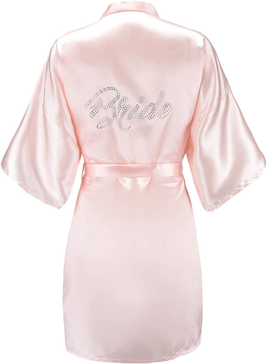 EPLAZA Women'S One Size Silver Rhinestones Bride Bridesmaid Short Satin Robes for Wedding Party Getting Ready Apparel & Accessories > Clothing > Sleepwear & Loungewear > Robes Kylie Max   