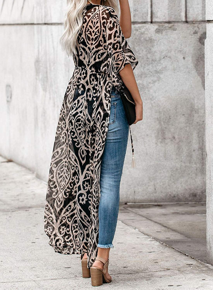 Dokotoo Womens 2022 Fashion Print Kimono Tassel Casual Cardigan Loose Cover Up Apparel & Accessories > Clothing > Swimwear Kylie Max   