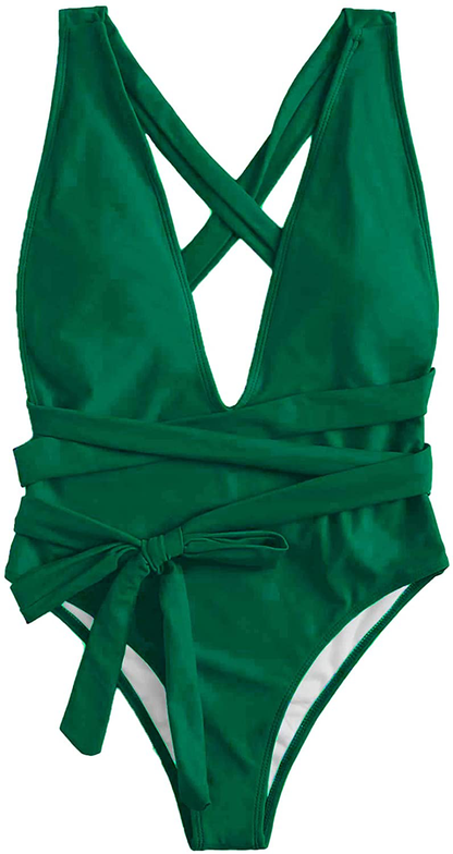 Lilosy Sexy Self Tie Criss Cross Plunge Backless High Cut Thong One Piece Swimsuit for Women Padded Bathing Suit Bikini Apparel & Accessories > Clothing > Swimwear Kylie Max   