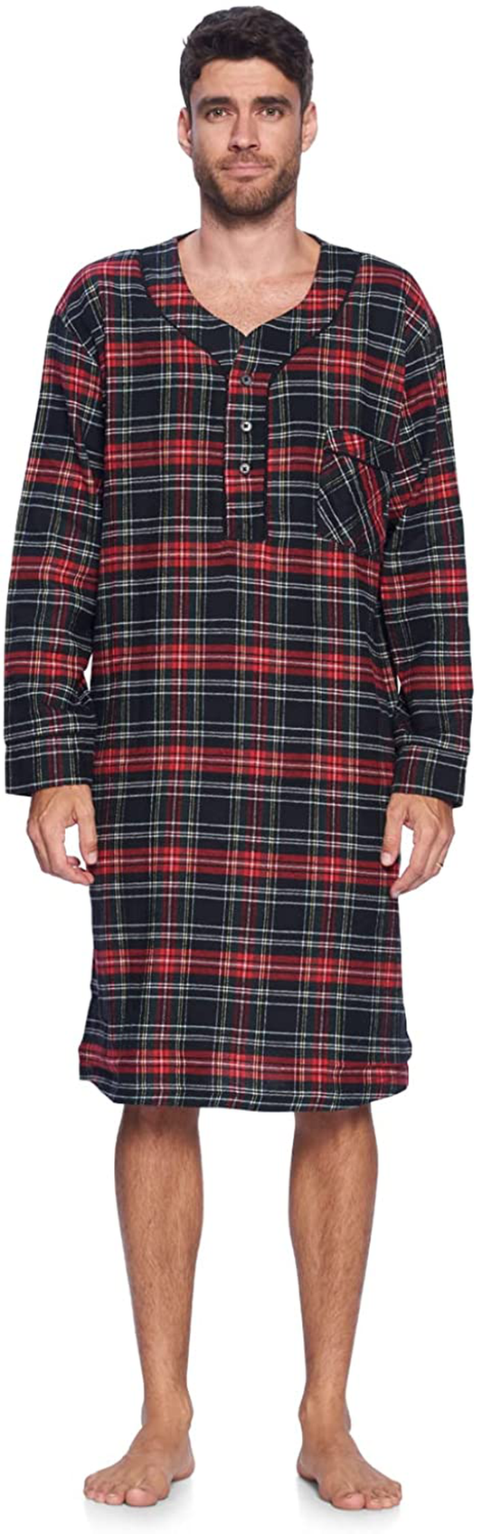 Ashford & Brooks Mens Flannel Plaid Long Sleep Shirt Henley Nightshirt Apparel & Accessories > Clothing > Sleepwear & Loungewear > Nightgowns Kylie Max   
