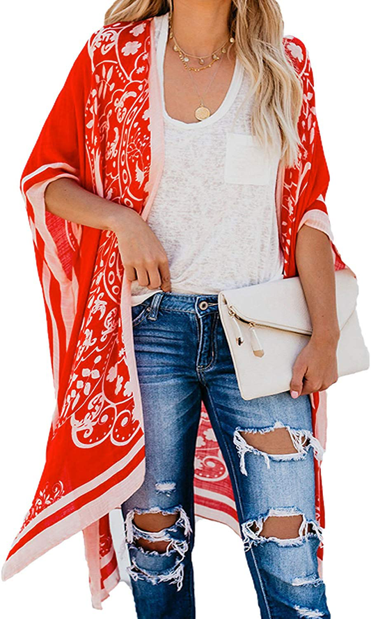 Dokotoo Womens 2022 Fashion Print Kimono Tassel Casual Cardigan Loose Cover Up Apparel & Accessories > Clothing > Swimwear Kylie Max   