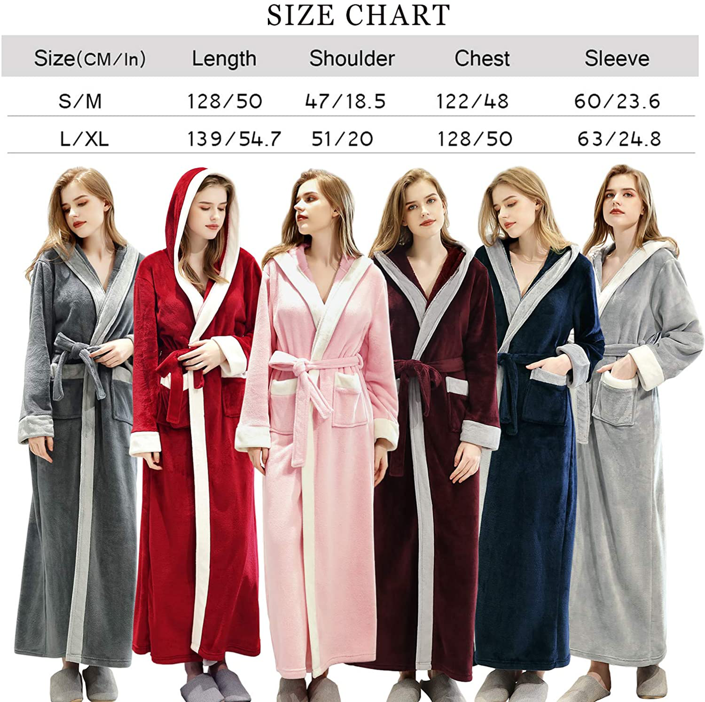 Women Robes Long Soft Hooded Bathrobes Sleepwear Winter Warm Ladies Housecoat Gift Robe Apparel & Accessories > Clothing > Sleepwear & Loungewear > Robes Kylie Max   