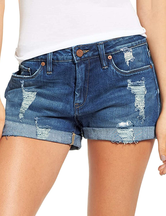 Luvamia Women'S Ripped Denim Jean Shorts High Waisted Stretchy Folded Hem Short Jeans Apparel & Accessories > Clothing > Shorts Kylie Max   