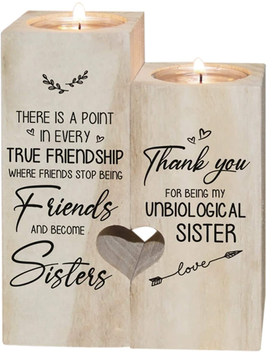 to My Bestie Candle Holder- Thank You for Being My Unbiological Sister Women Female Girl Friends LEFUYAN Personalized Custom Friendship Christmas Birthday Gift Wooden Candle Holder Arts & Entertainment > Party & Celebration > Gift Giving LEFUYAN To My Bestie-1  