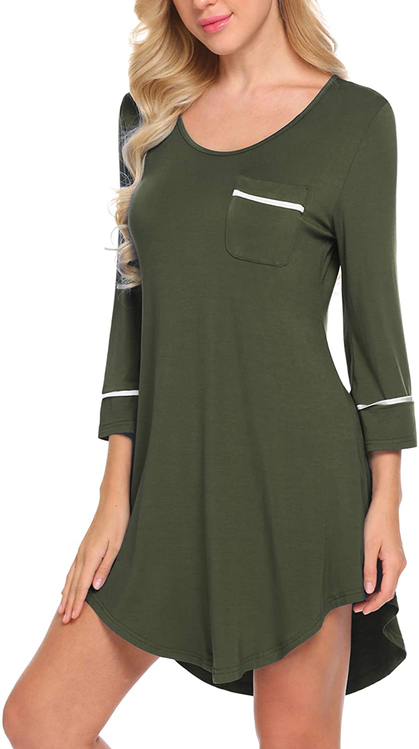Ekouaer Women’S Sleepshirt 3/4 Sleeves Nightgown Sexy Nightshirts Boyfriend Sleepwear S-XXL Apparel & Accessories > Clothing > Sleepwear & Loungewear > Nightgowns Kylie Max   