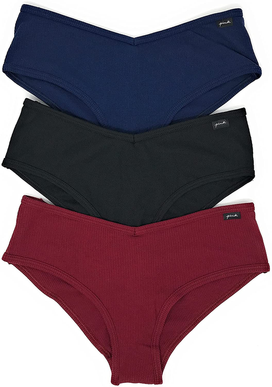 Victoria'S Secret Pink Cheekster Panty Set of 3  Victoria's Secret Ribbed Navy / Black / Cranberry Large 