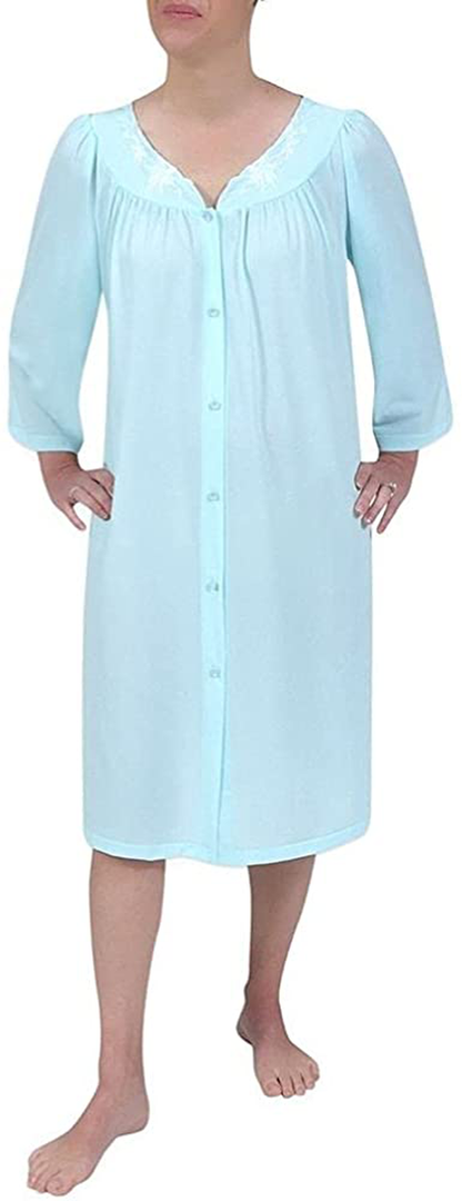Miss Elaine Robe - Women'S Nylon Tricot Short Button Robe, Side Pockets and 3/4 Sleeves Apparel & Accessories > Clothing > Sleepwear & Loungewear > Robes Miss Elaine Seafoam Large 