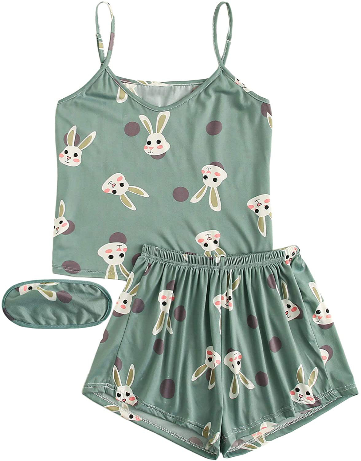 DIDK Women'S Cartoon Print Spaghetti Strap Cami Pajama Set Short Sleepwear Apparel & Accessories > Clothing > Sleepwear & Loungewear Kylie Max   