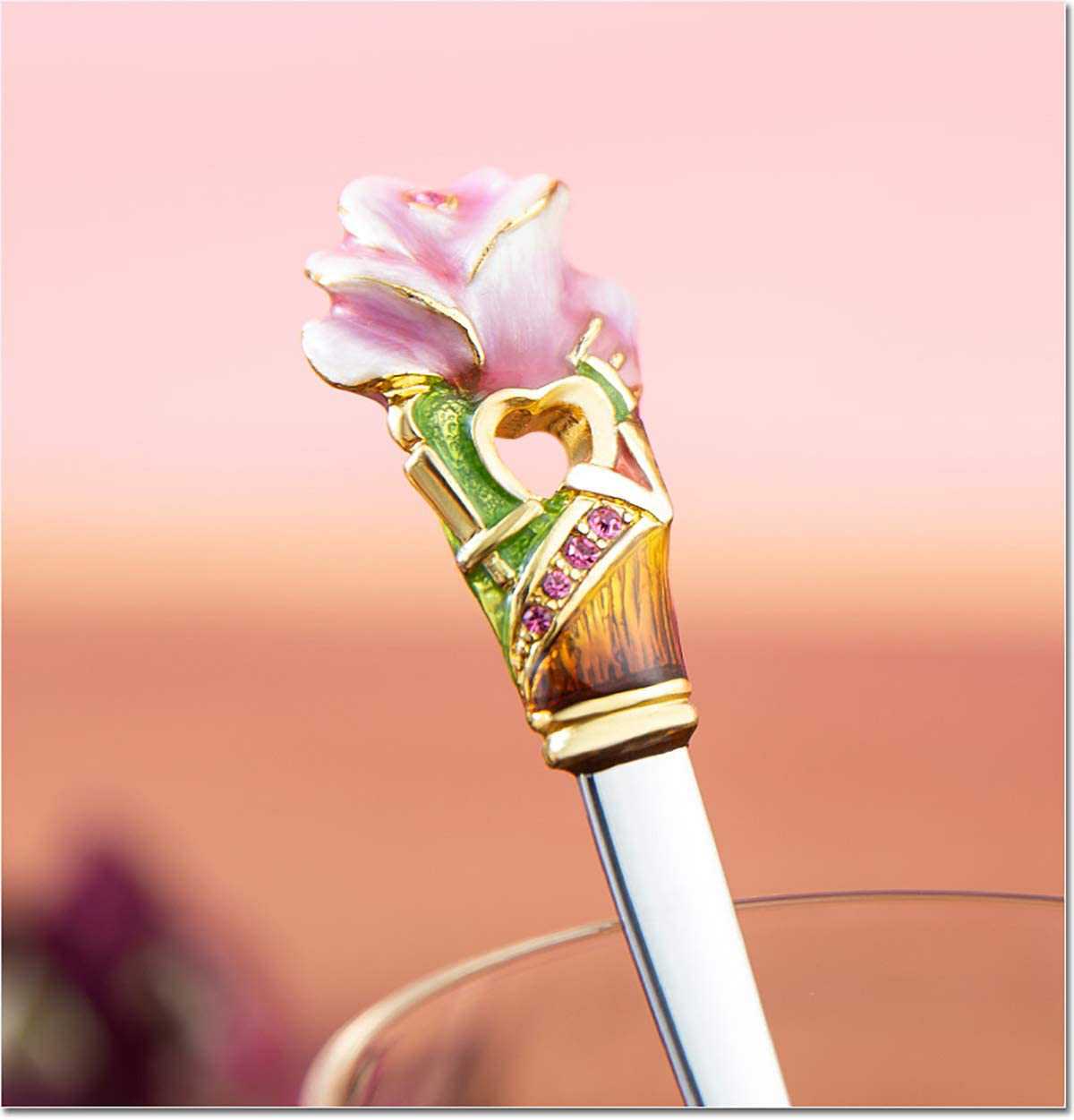 Luka Tech Enamels flower Lead-free Glass Coffee Mugs Tea Cup with Steel Spoon, Best Birthday Gifts For Women Wife Mom Friends Mothers Valentines Day Christmas Arts & Entertainment > Party & Celebration > Gift Giving Luka Tech   