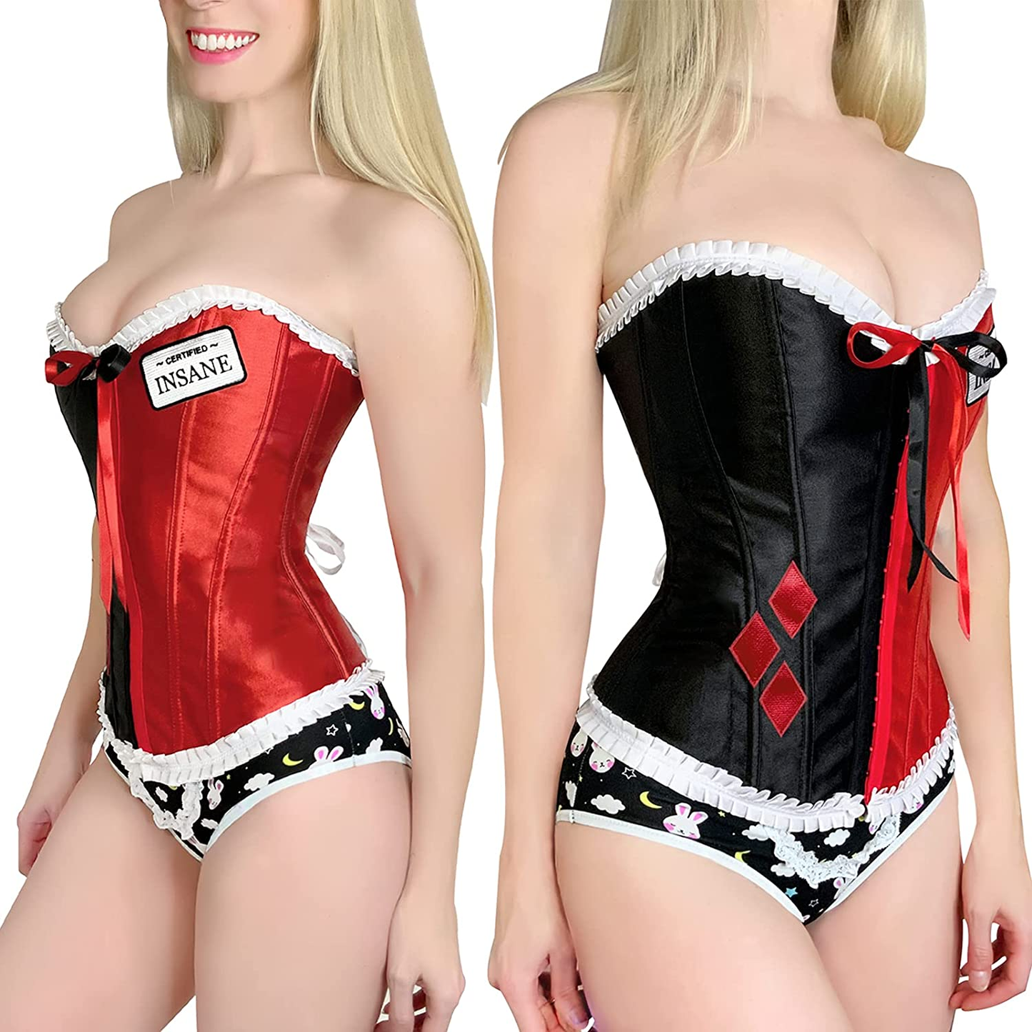 Littleforbig Women'S Lace up Boned Overbust Corset Bustier Bodyshaper Top - Mad Love Pattern Apparel & Accessories > Clothing > Underwear & Socks > Lingerie Littleforbig   