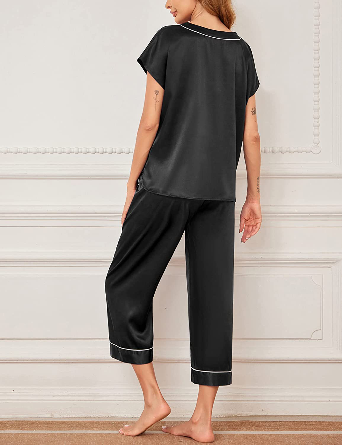 Ekouaer Women Silk Satin Pajamas Button down Lounge Sets Short Sleeve Sleepwear Apparel & Accessories > Clothing > Sleepwear & Loungewear > Pajamas Kylie Max   