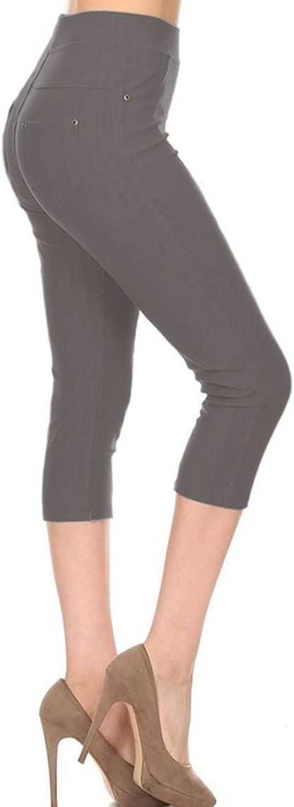 Leggings Depot Premium Quality Women's Cotton Blend Stretch Pull-on Jeggings with Pockets Apparel & Accessories > Clothing > Activewear LEGGINGS DEPOT Capri-light Grey 1X-2X 