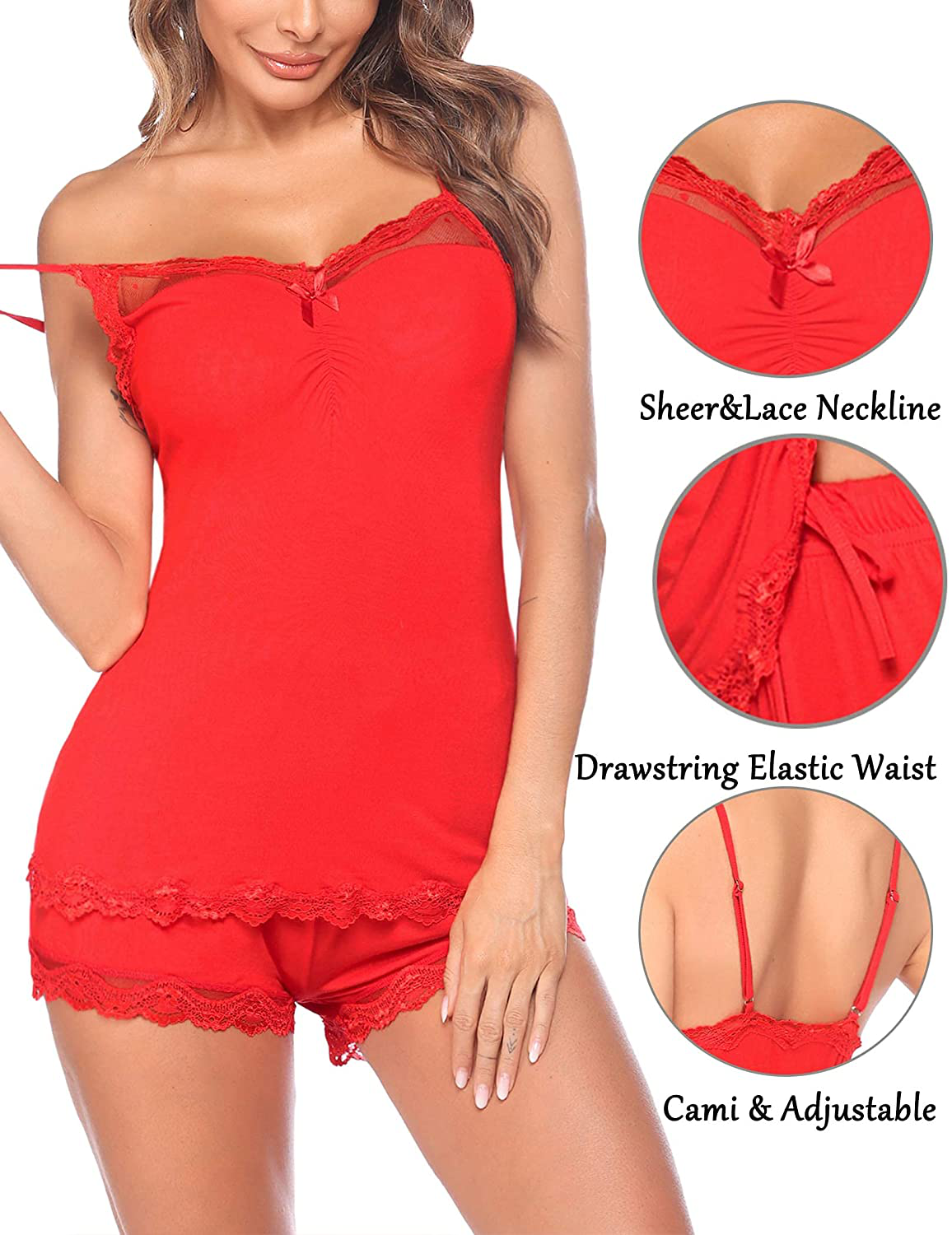Avidlove Sexy Pajamas for Women Lace Cami PJ Set Two Piece Sleep Set with Shorts Apparel & Accessories > Clothing > Sleepwear & Loungewear Kylie Max   