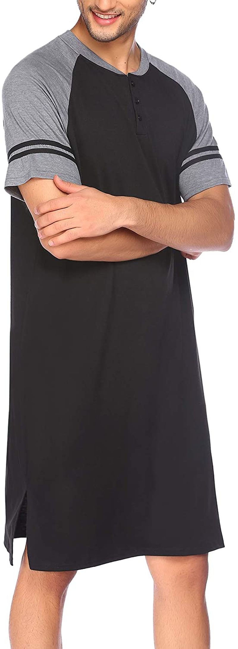 Evanhome Cotton Sleep Shirt Men V-Neck Nightshirts Short Sleeve Henley Shirt Lounge Sleepwear M-XXXL Apparel & Accessories > Clothing > Sleepwear & Loungewear > Nightgowns Kylie Max   