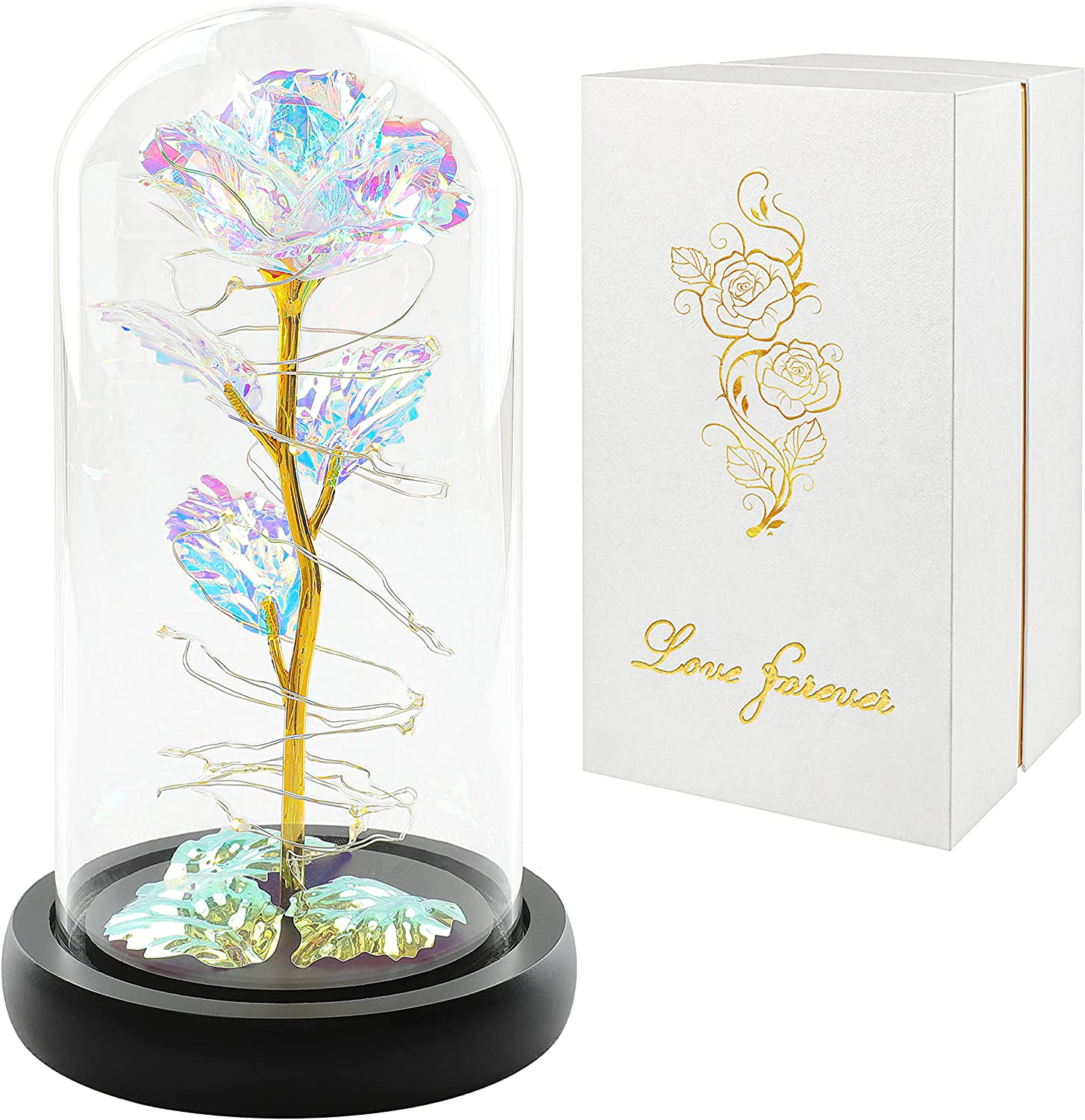 Christmas Rose Gift for her,Women's Gift Birthday Gifts Colorful Artificial Flower Rose Gift Led Light String on Colorful Flower, Last Forever in A Glass Dome, Unique Gift for Her,Thanksgiving Gift Arts & Entertainment > Party & Celebration > Gift Giving CQX   