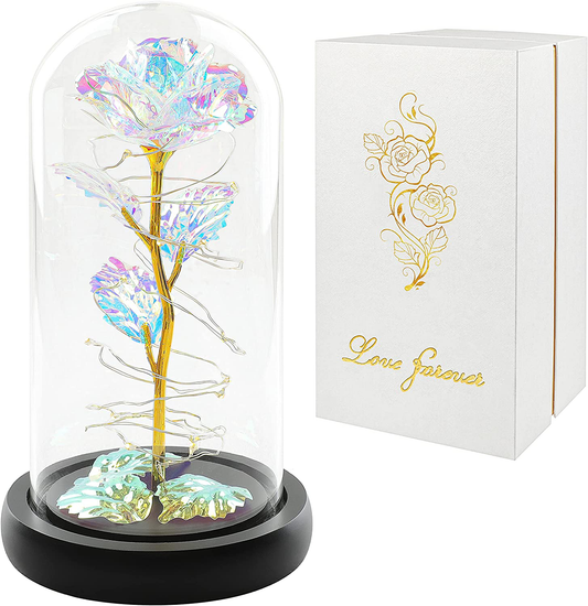 Christmas Rose Gift for her,Women's Gift Birthday Gifts Colorful Artificial Flower Rose Gift Led Light String on Colorful Flower, Last Forever in A Glass Dome, Unique Gift for Her,Thanksgiving Gift Arts & Entertainment > Party & Celebration > Gift Giving CQX   